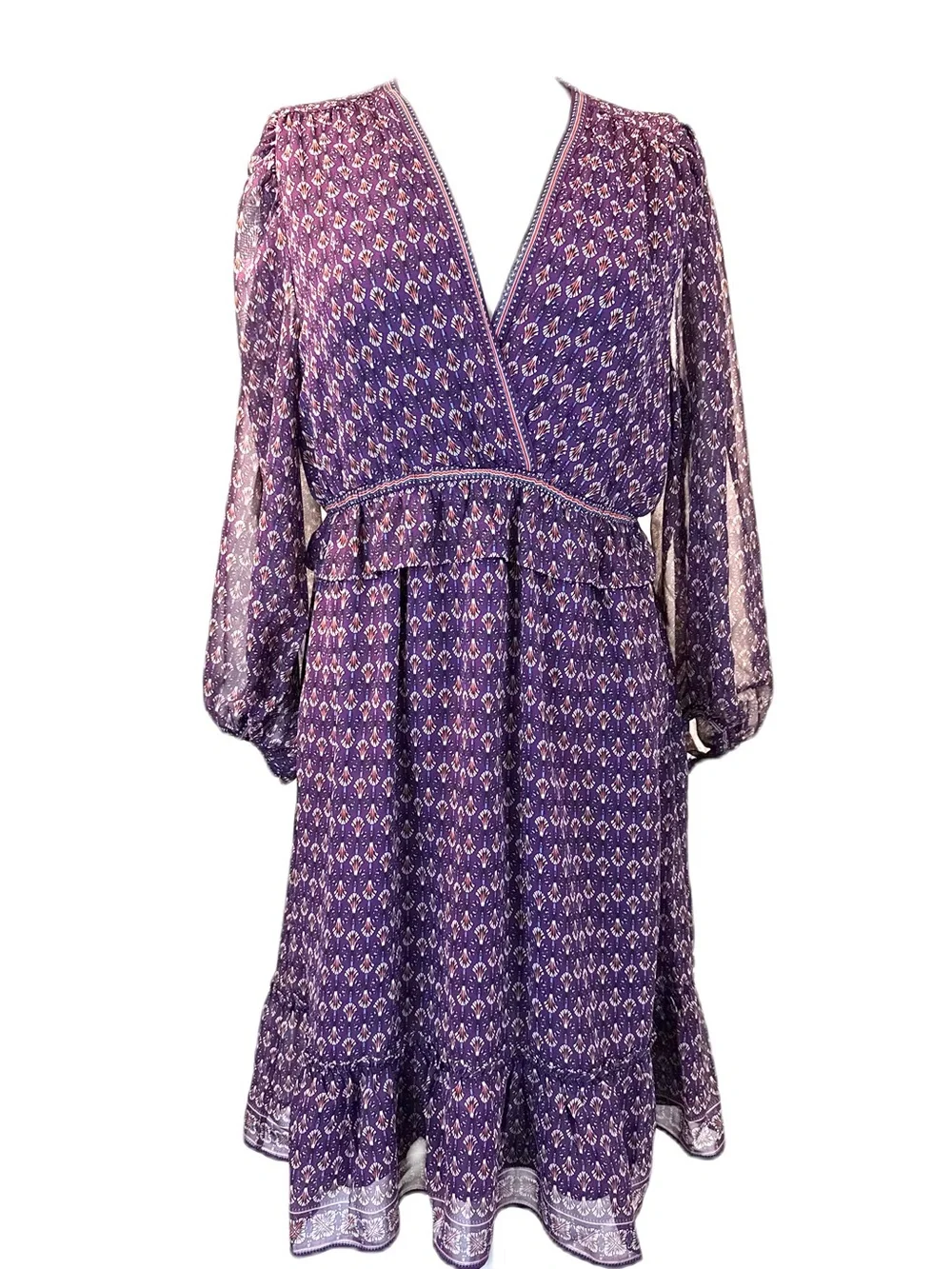 NWOT Max Studio Purple Floral Fan Balloon Sleeve A-Line Dress MED never worn - Picture 5 of 16